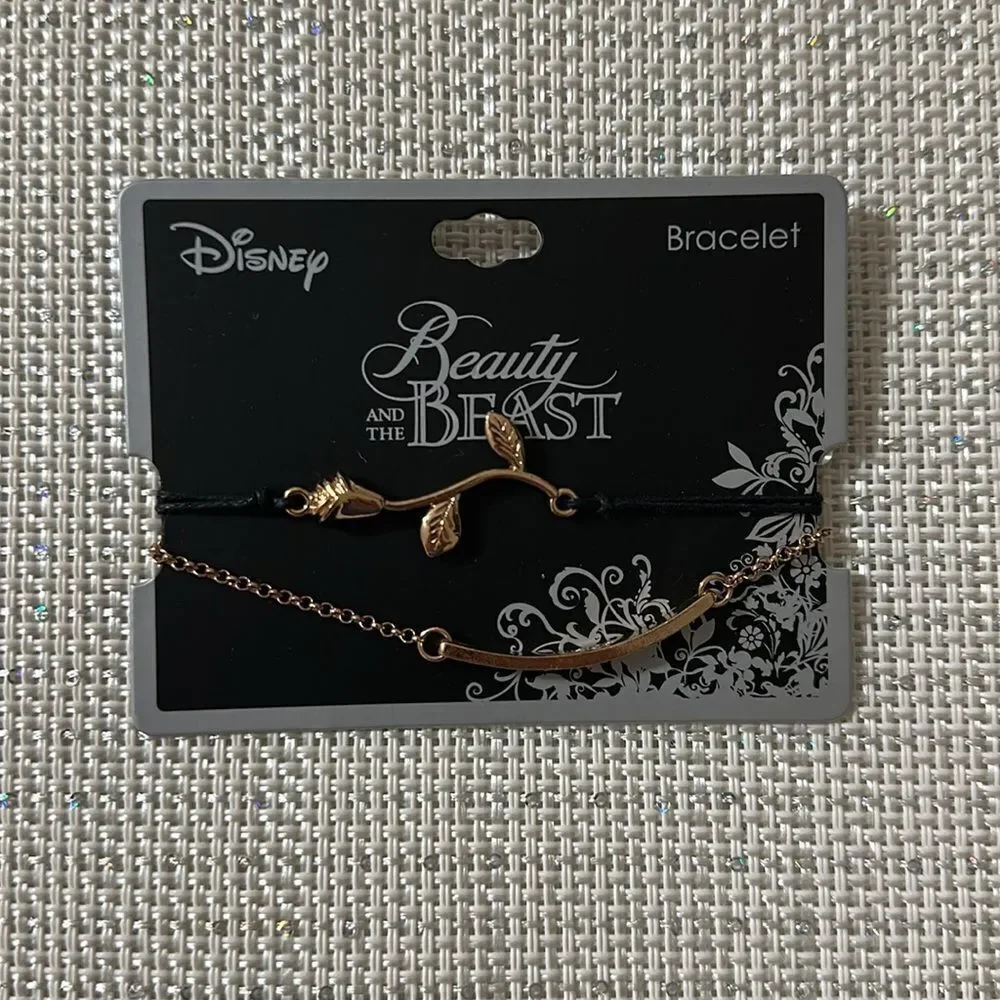 Disney Beauty and the Beast Rose Gold Beaty Lies Within Black Double Bracelet